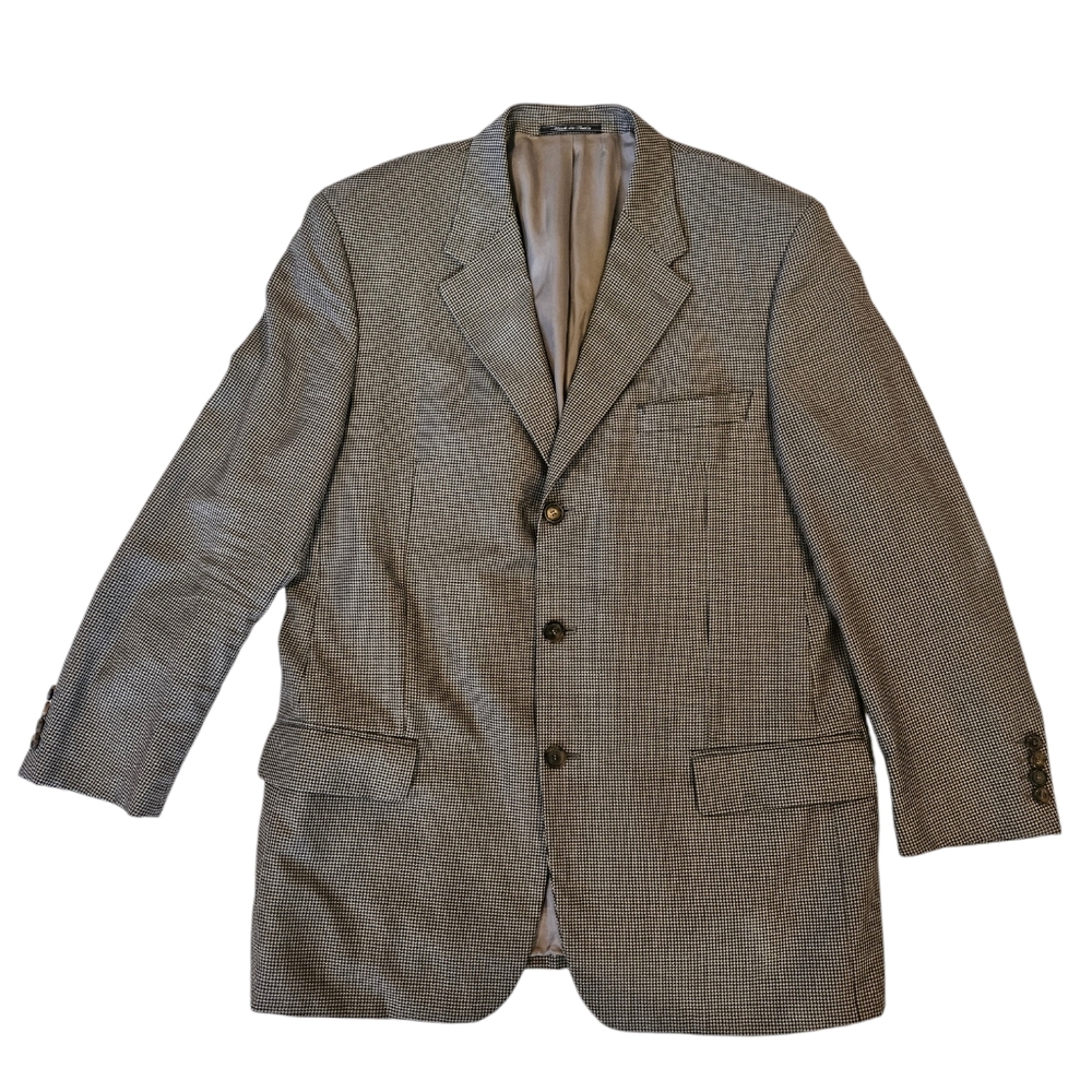 ZANELLA Black & Tan Houndstooth Wool/Silk Blazer | SZ 44